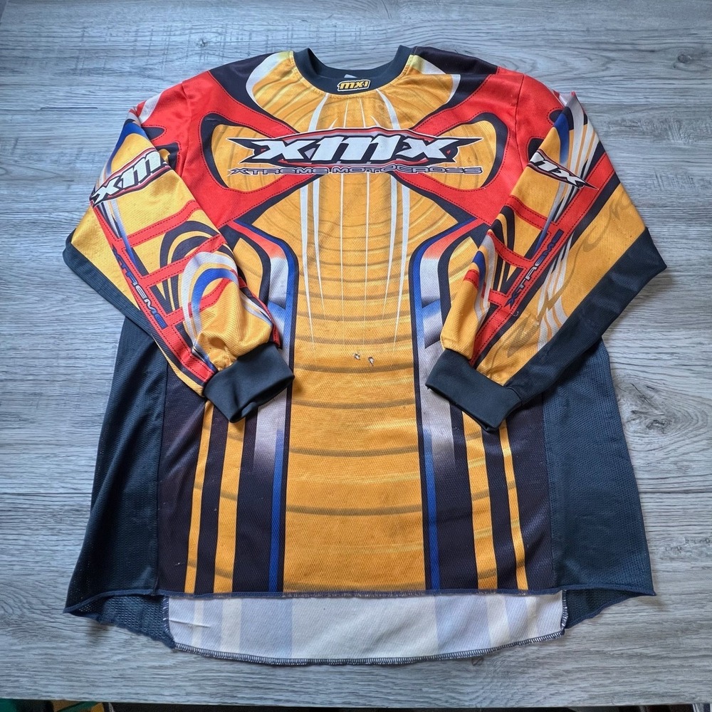 Athletic Works Motocross Jersey Mens M Orange Xtreme Graphic BMX Racing Shirt